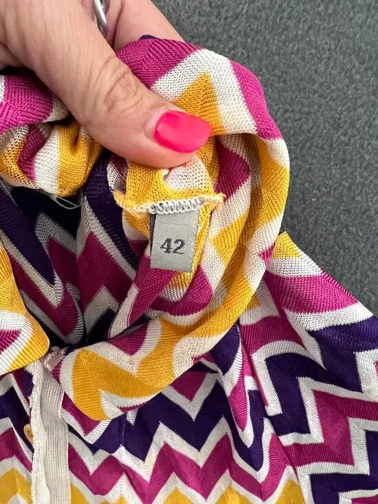 Misson Sport Signature Zig Zag Chevron Beach Maxi Dress Pink Yellow Purple 44 - Picture 6 of 11